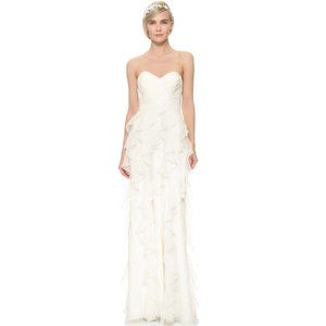 Badgley Mischka Iridescent Strapless Ruffle Gown